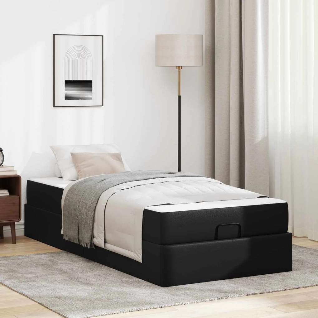 vidaXL Estrutura de cama com colchão com colchão 2 pcs Preto PVC