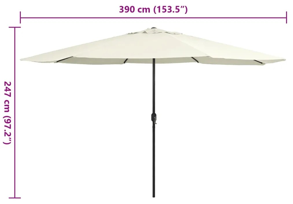 Guarda-sol de jardim com poste de metal 390 cm branco areia