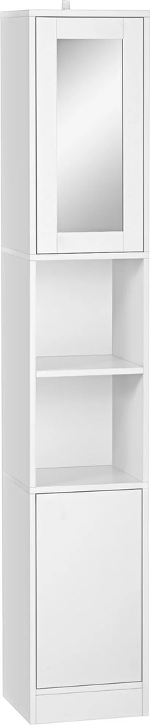 Kleankin Coluna de Casa de Banho com Espelho 2 Portas Prateleiras Ajustáveis 30x28x170 cm Branco | Aosom Portugal
