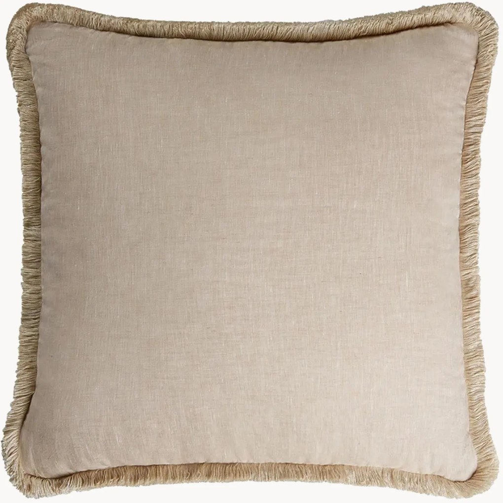 Almofada decorativa em linho artesanal Happy