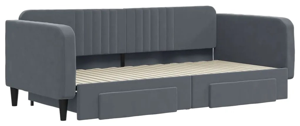 Sofá-cama c/ gavetão e gavetas 100x200cm veludo cinzento-escuro