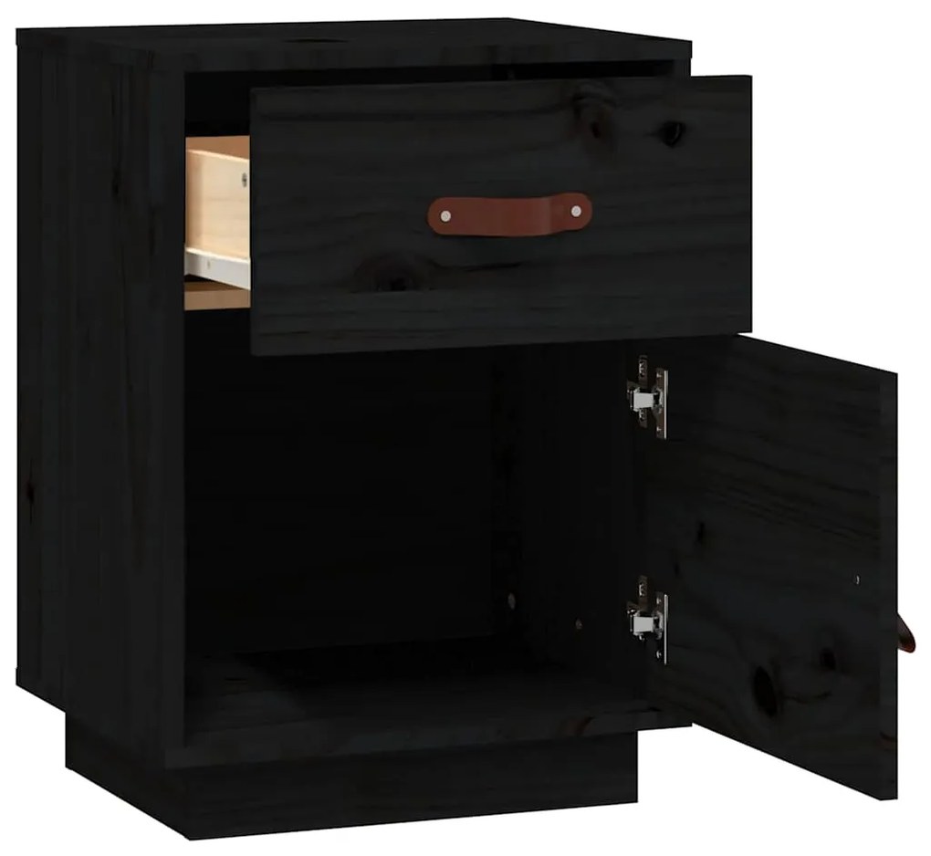 Mesa de cabeceira 40x34x55 cm madeira de pinho maciça preto