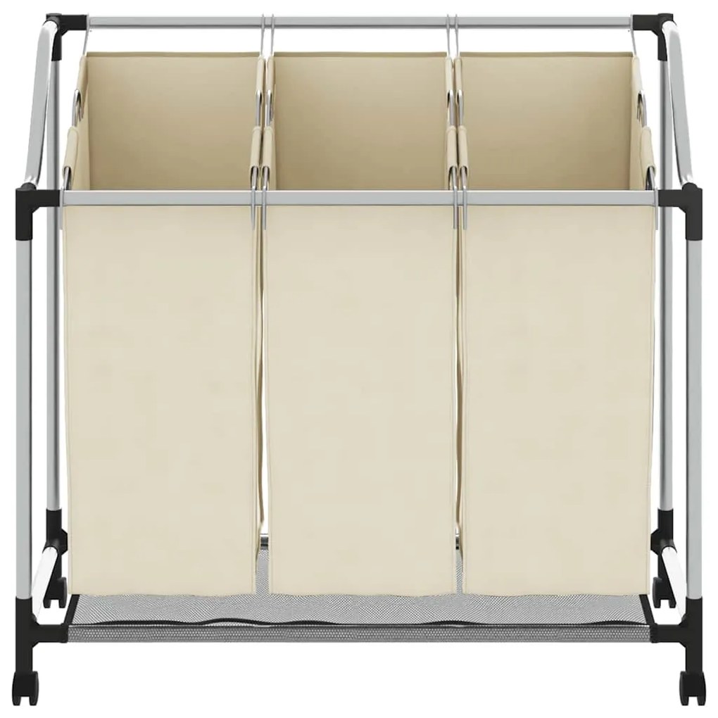 Separador de roupa suja com 3 sacos aço creme