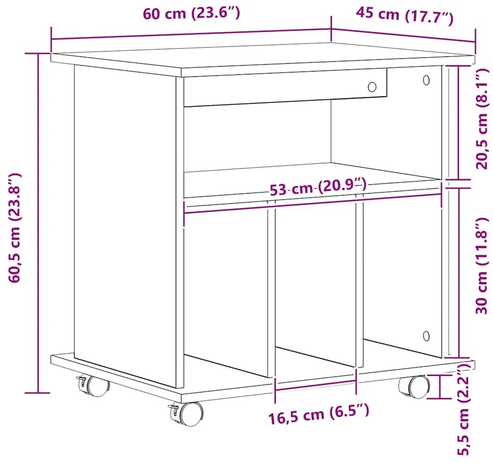 Gabinete Móvel vidaXL Preto Carvalho 60x45x55 cm em Madeira Derivada