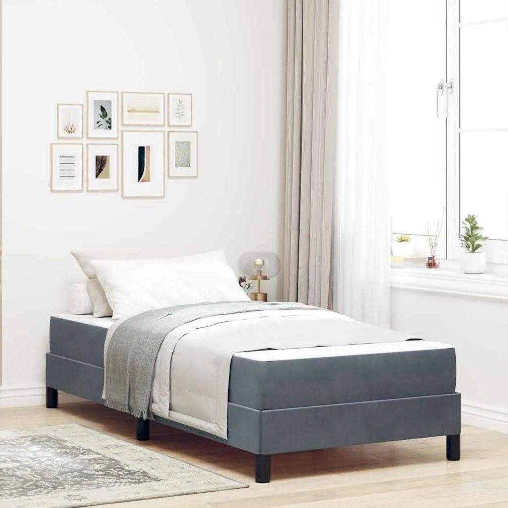 vidaXL Cama Box com colchão Cinza Escuro 90 x 200 cm tecido