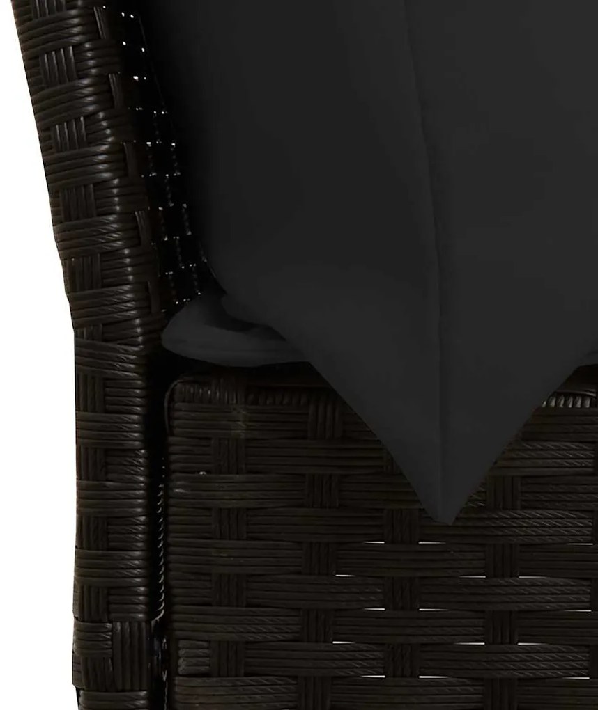 3 pcs conjunto sofás de jardim com almofadões vime PE preto