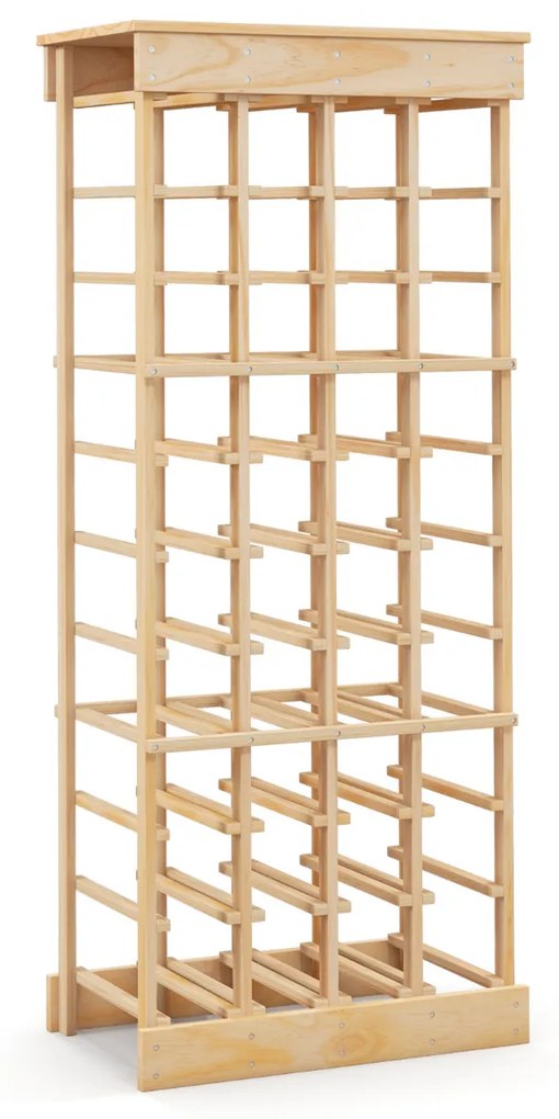 Garrafeira com 10 níveis empilhável para 40 garrafas 750 ml Estante para vinhos em madeira de pinho 47 x 28 x 113 cm natural