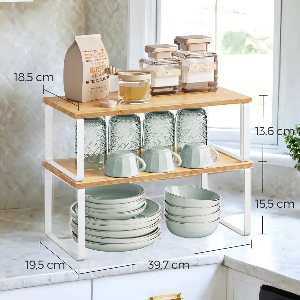 Conjunto de 2 organizadores de cozinha, prateleira de cozinha Branco e bege natural