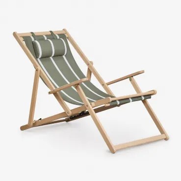 Pack De 2 Espreguiçadeiras Dobráveis Com Almofada Em Madeira De Acácia Rondônia Verde Oliva Intenso - Branco Gardenia - Sklum