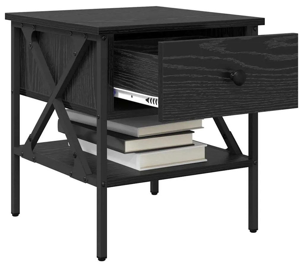 Mesa de Cabeceira Carvalho Preto 40x42x45 cm Madeira Engenheirada