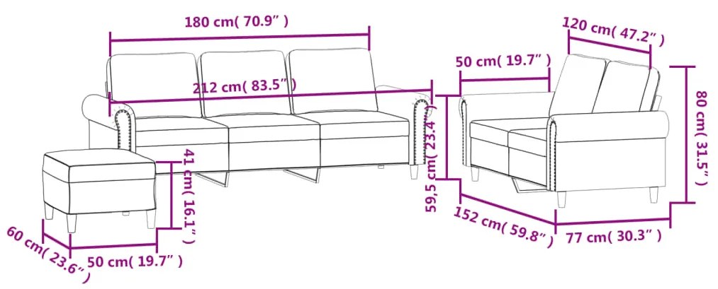 3 pcs conjunto de sofás com almofadões veludo cinzento-escuro