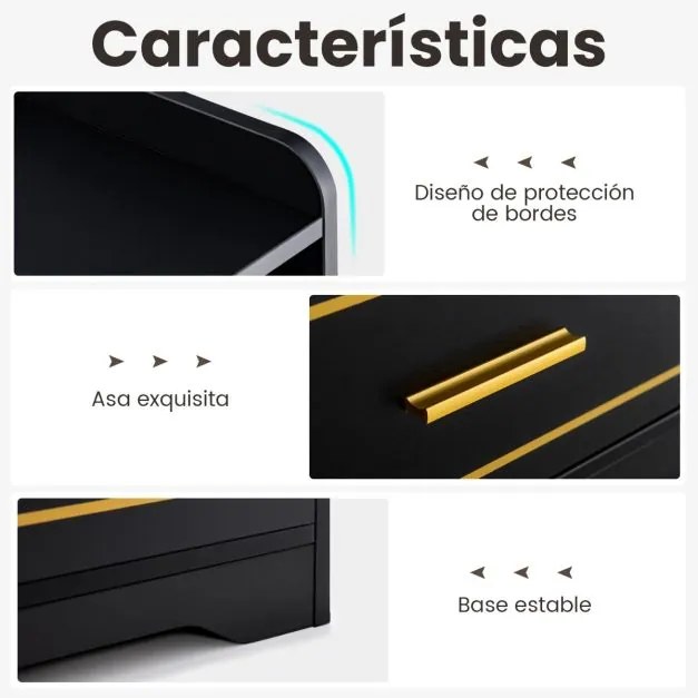 Mesa de cabeceira LED com Estante Gaveta Porta USB 3 Cores de Luz e Iluminação Ajustável para Quarto 45 x 40 x 50 cm Preto