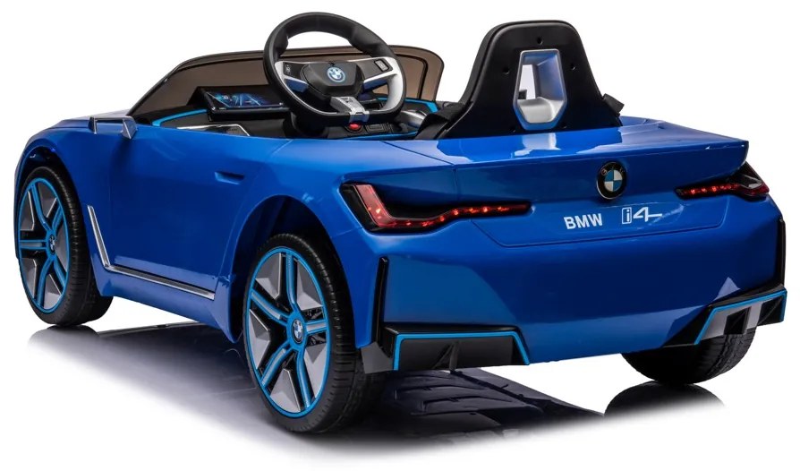 Carro elétrico bateria para Crianças BMW i4, 12 volts 4x4, módulo de música, banco em pele, pneus de borracha Azul