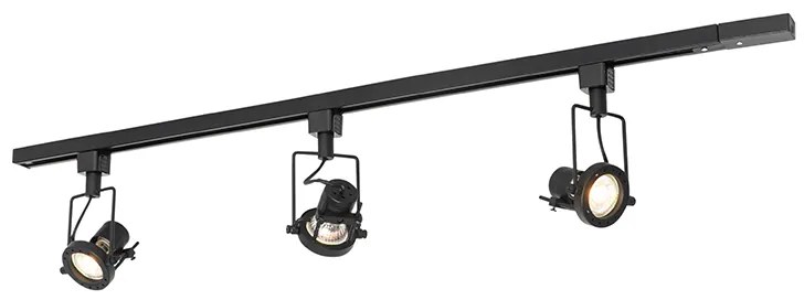 Sistema de trilhos industrial com 3 focos monofásicos pretos - Suplux
