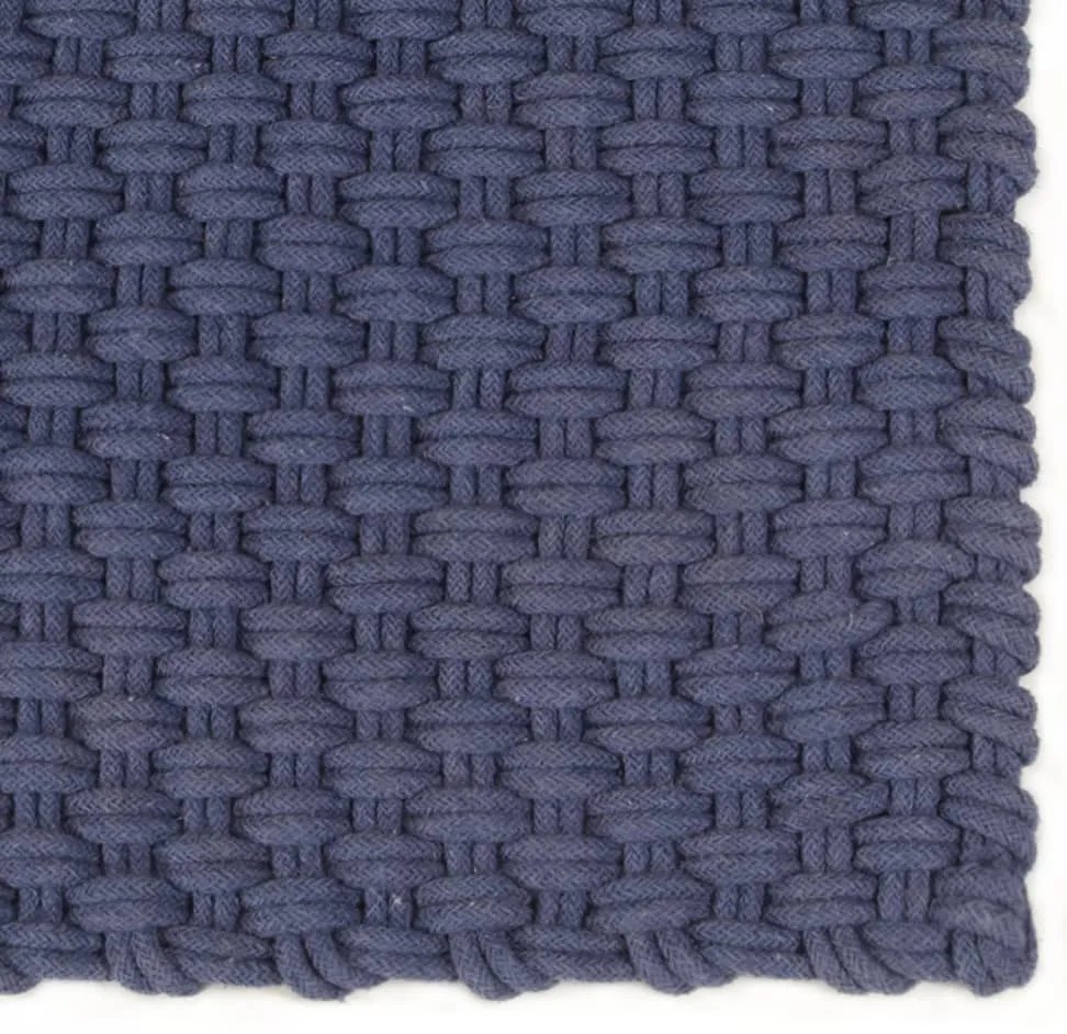 Tapete retangular natural 120x180 cm algodão azul marinho