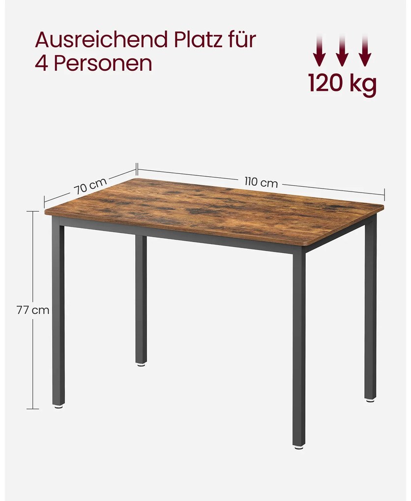 Mesa de jantar para 4 pessoas 70 x 110 x 77 cm Castanho Vintage-preto