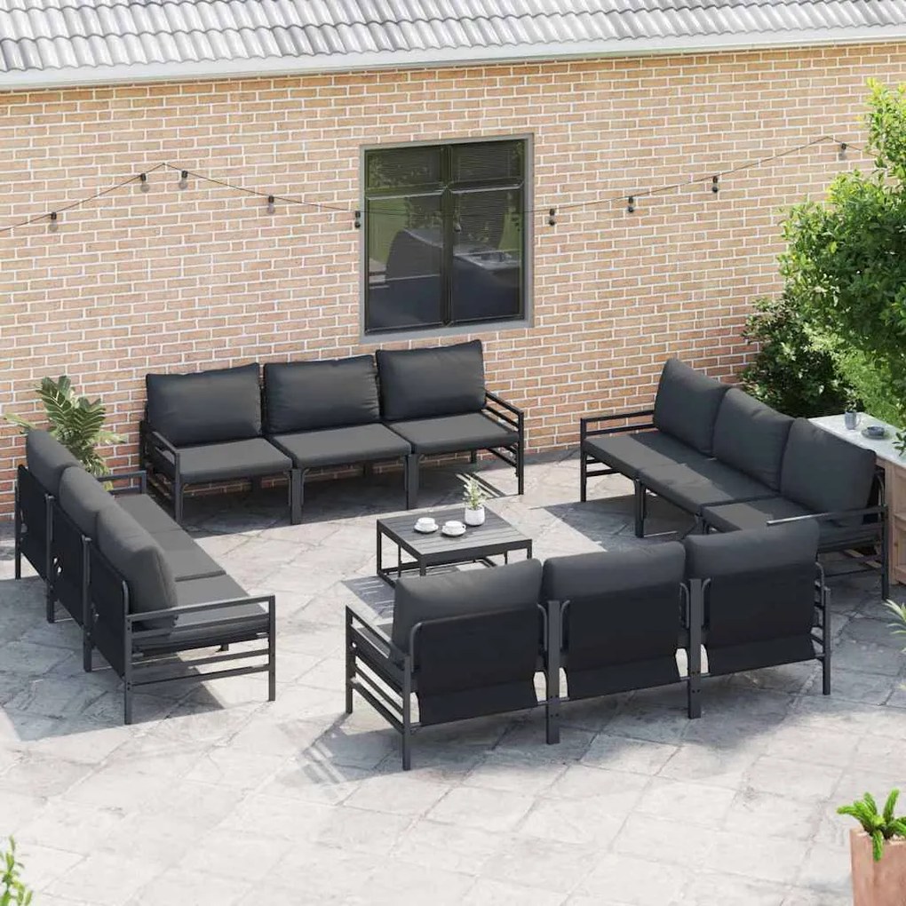 Conjunto de Sofá de Jardim 13 pcs Cinzento-escuro Aço