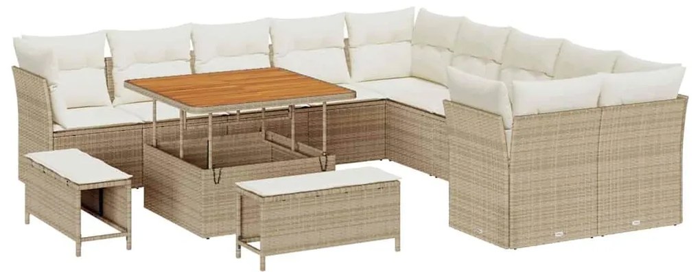 Conjunto de Sofás de Jardim com 13 Peças e Almofadas em Rattan de Poli