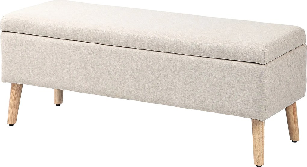 Banco com arrumação estofado com aspeto de linho para quarto, entrada ou sala de estar, capacidade de 220 Kg, 110 x 39 x 45 cm, bege