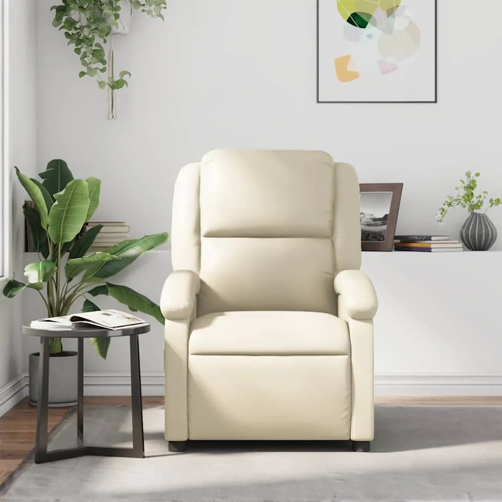 Poltrona reclinável couro artificial cor creme