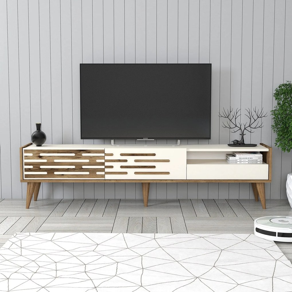 TV Stand Valensiya – Nogueira e Creme – 180x35x45 cm