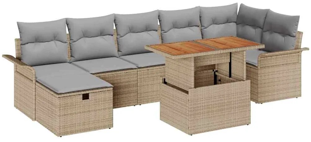 Conjunto de Sofá de Jardim de 8 Peças com Almofadas Bege em Polirattan
