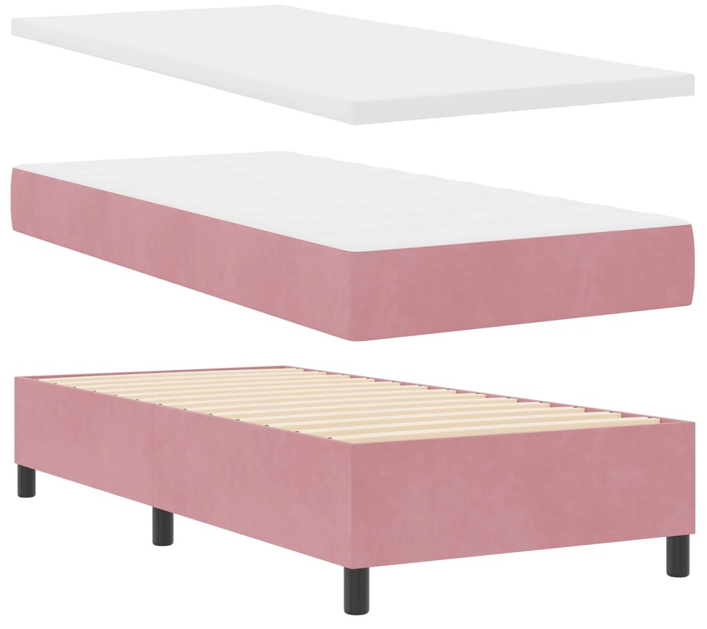 Cama Box Spring com Colchão Rosa 90x200 cm Veludo