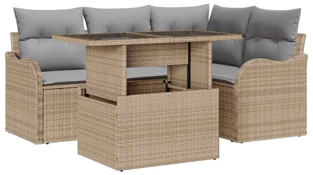 Conjunto de Sofá de Jardim vidaXL de 5 Peças com Almofadas Bege Poli R
