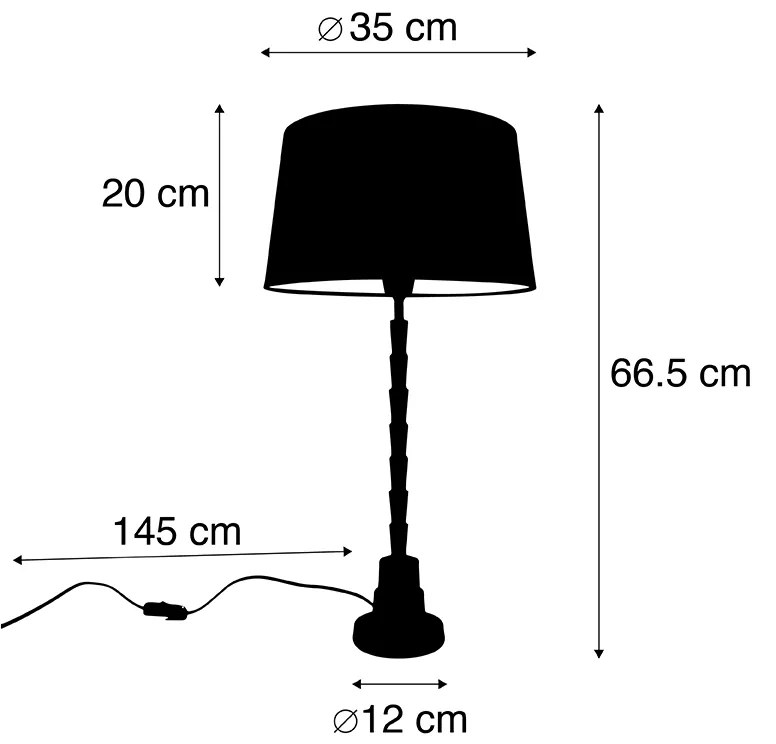 Candeeiro de mesa Art Déco bronze com cúpula de algodão preto 35 cm - Pisos Art Deco