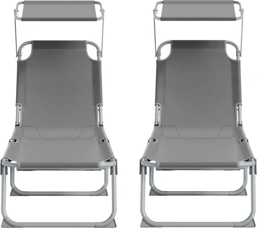 Conjunto de 2 Espreguiçadeiras jardim dobráveis 189 x 53 x 28,5 cm Cinza