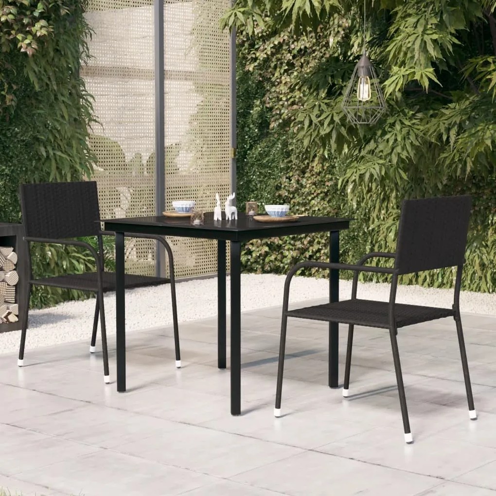 318746 vidaXL Mesa de jantar para jardim 80x80x74 cm aço e vidro preto
