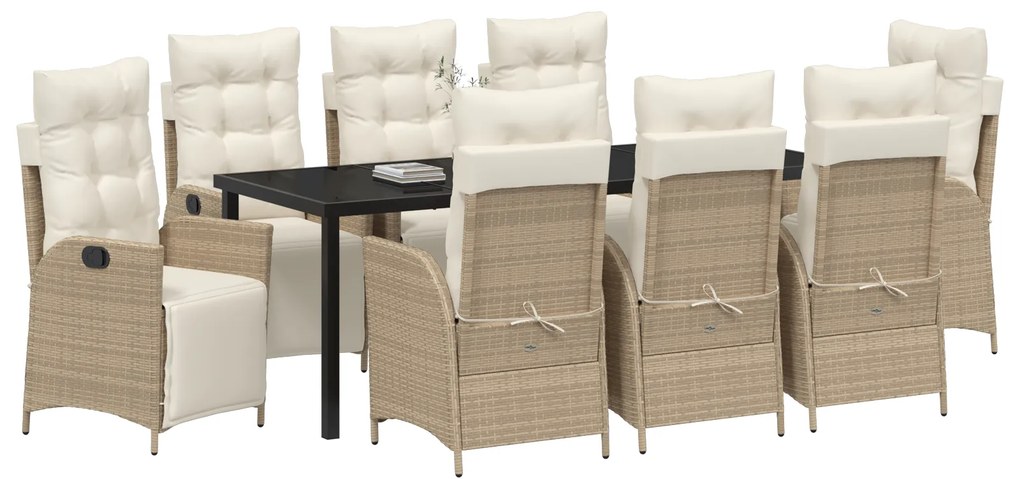 Conjunto de Jantar de Jardim de 9 Peças Bege Vime Poliéster