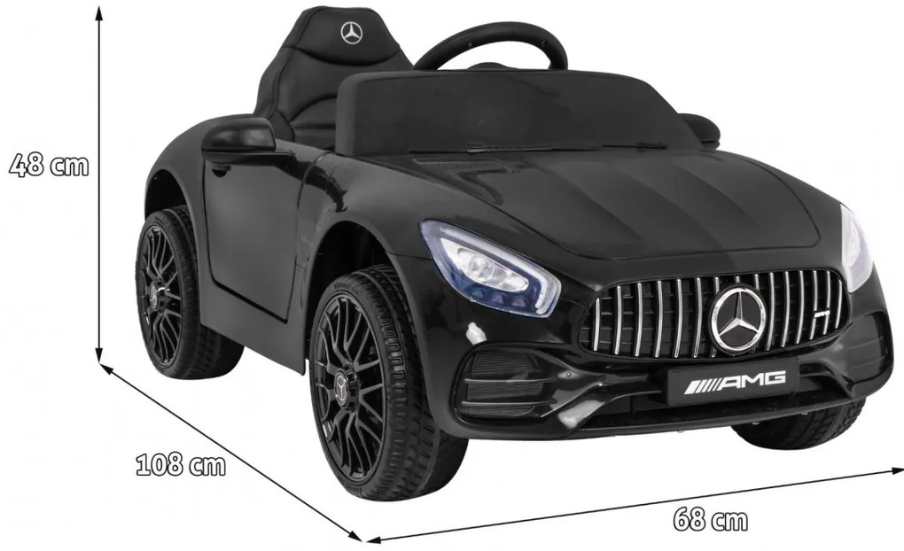 Carro elétrico para Crianças 12V Mercedes Benz GT, Rodas Espuma EVA, Assento couro ecológico Preto