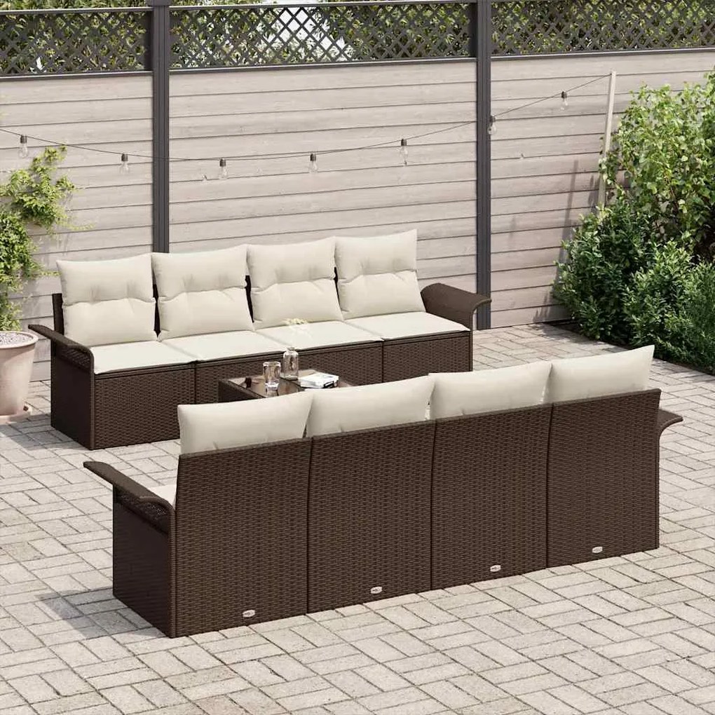 Conjunto de Sofá de Jardim com 9 Peças e Almofadas de Rattan Sintético