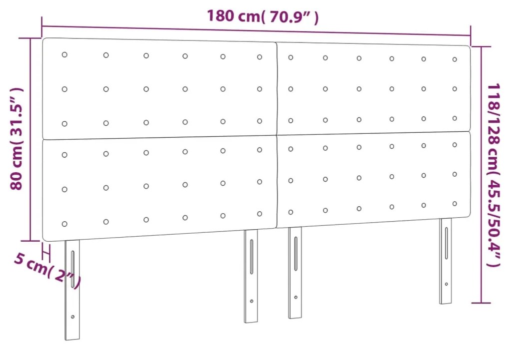 Cabeceira de cama c/ luzes LED veludo 180x5x118/128 cm rosa