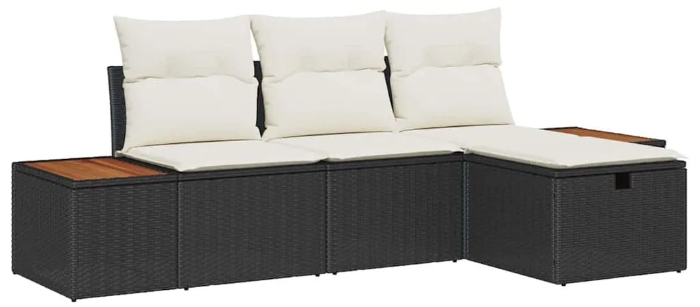 Conjunto de Sofá de Jardim vidaXL com Almofadas Preto Vime PE