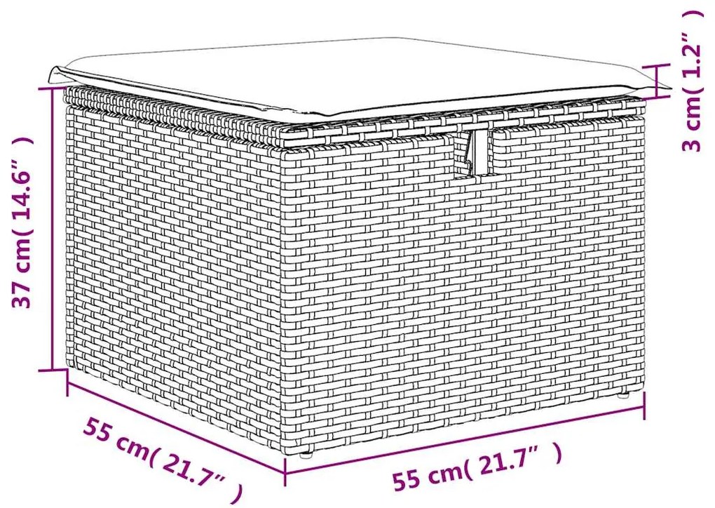 2 pcs conjunto sofás jardim almofadões vime PE/acácia cinzento