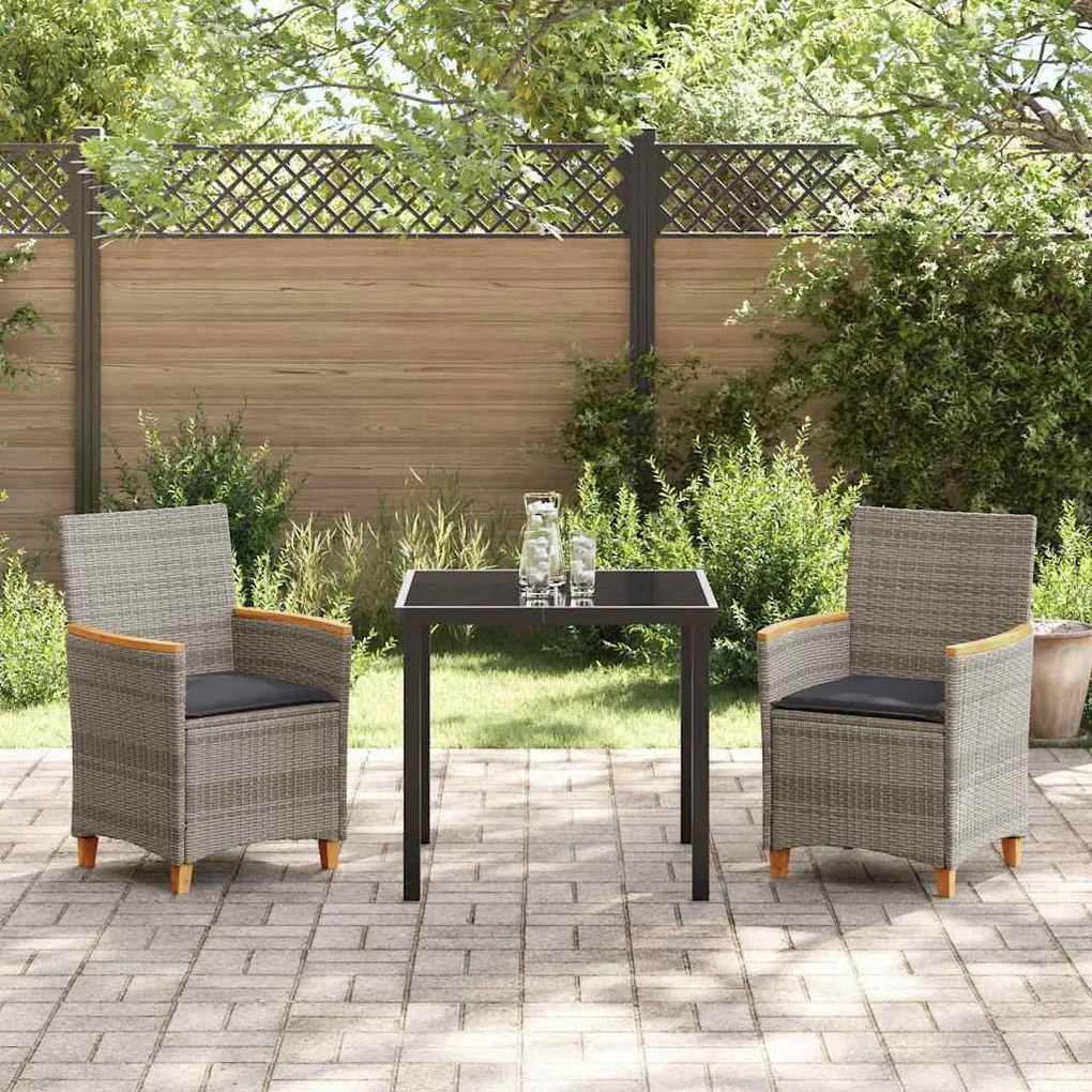 Conjunto de jantar de jardim com 3 peças e almofadas , cinza, em polir
