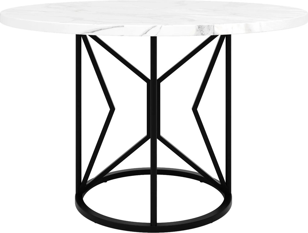 Mesa de jantar redonda em MDF, pés metálicos, 100x100x76 cm, Branco+Preto