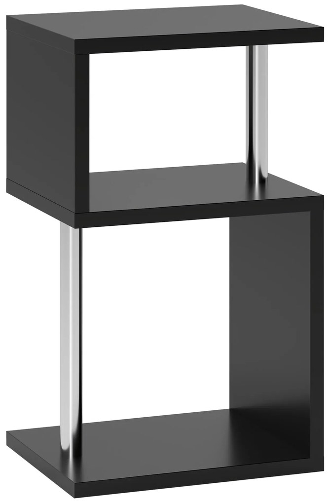HOMCOM Mesa Auxiliar com Luz LED 3 Níveis Forma de S Prateleiras Abertas e Estrutura em Alumínio 44x38x75 cm Preto Brilhante