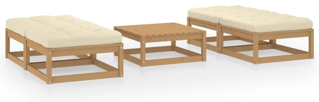 5 pcs conjunto lounge de jardim c/ almofadões pinho maciço