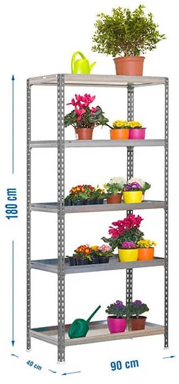 Estante Jardim SIMONGARDEN CLICK 5/400 CINZENTA/GALVANIZADAVANIZADA Jardim, Casa, Escritório, Garagem, Oficina Capacidade 180 Kg Dimensões 1800x900x40