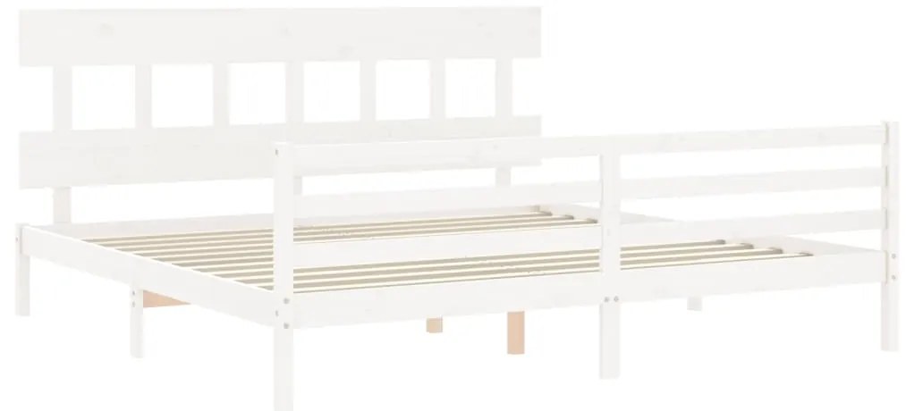 Estrutura de cama com cabeceira 200x200cm madeira maciça branco