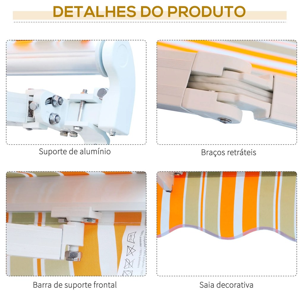Toldo Retrátil com Manivela Toldo de 300x200cm com Braço Articulado de