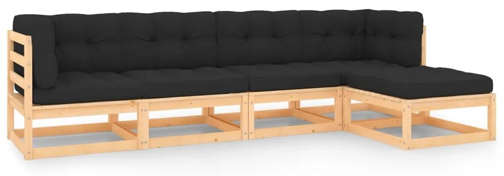 5 pcs conjunto lounge de jardim c/ almofadões pinho maciço