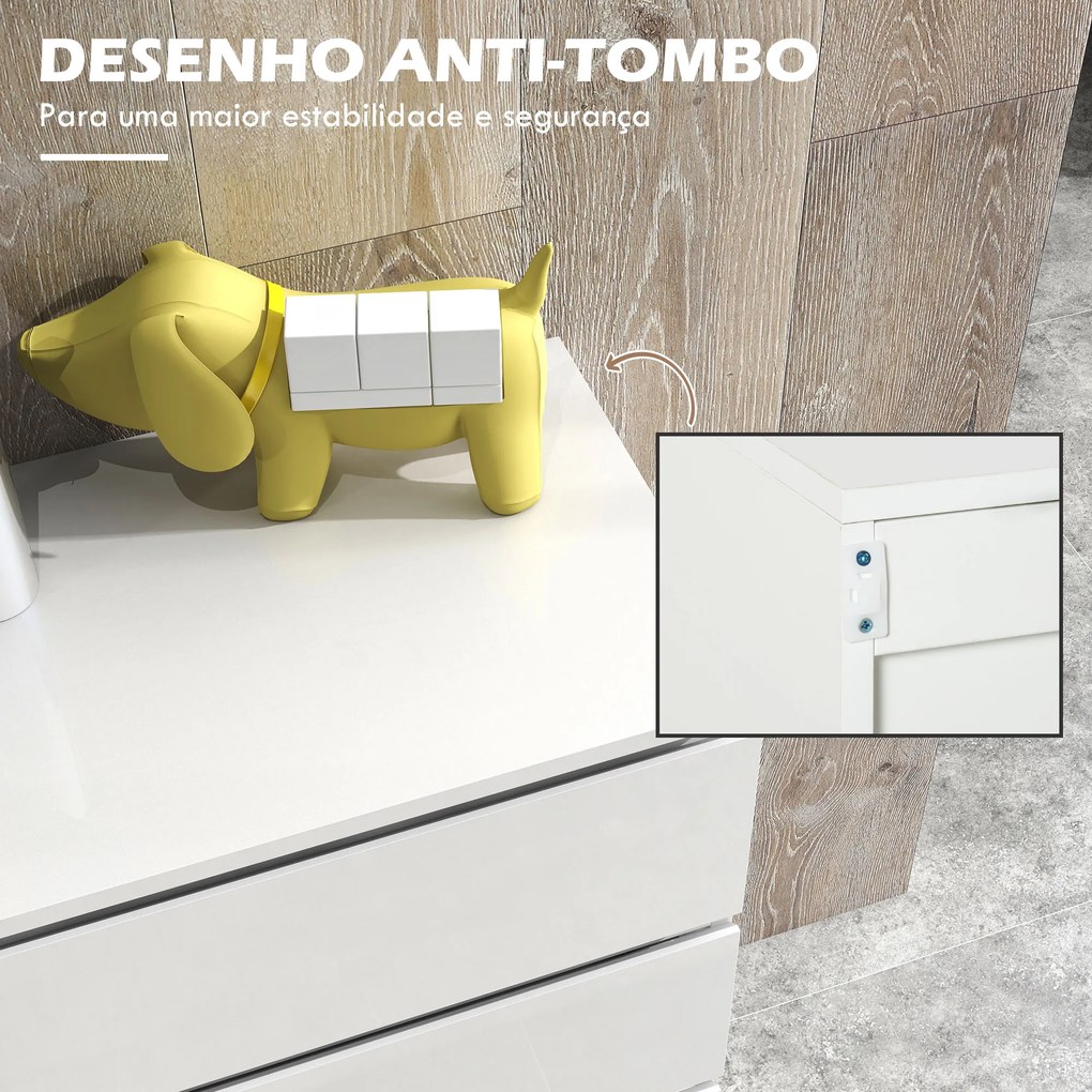 HOMCOM Cómoda com 5 Gavetas de Madeira Cómoda de Dormitório Cómoda Branca para Sala de Estar Estilo Moderno 53x33x100 cm Branco