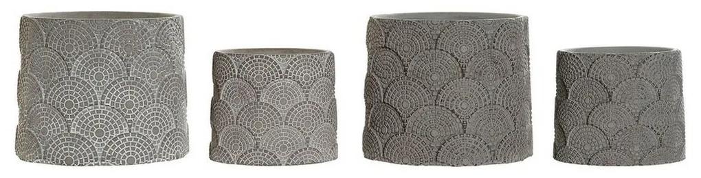 Conjunto de Vasos DKD Home Decor ‎S3023996 Cinzento Cimento Branco Leque Oriental (2 Unidades) (18 x 18 x 15 cm)