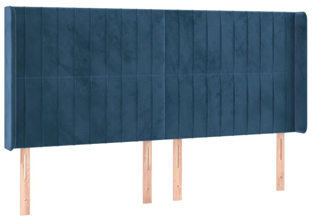 Cabeceira cama c/ luzes LED veludo 203x16x118/128cm azul-escuro