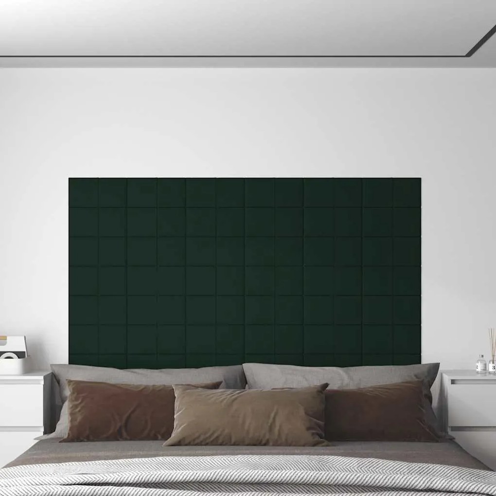 vidaXL Painel de parede 12 pcs 30x15 cm veludo 0,54 m² verde-escuro