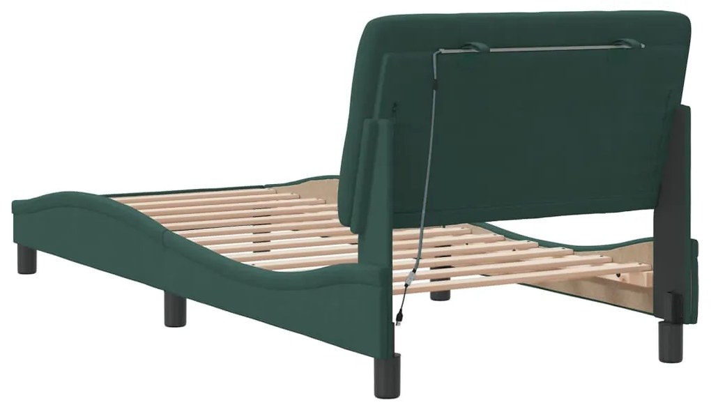Estrutura de cama c/ luzes LED 90x200 cm veludo verde-escuro